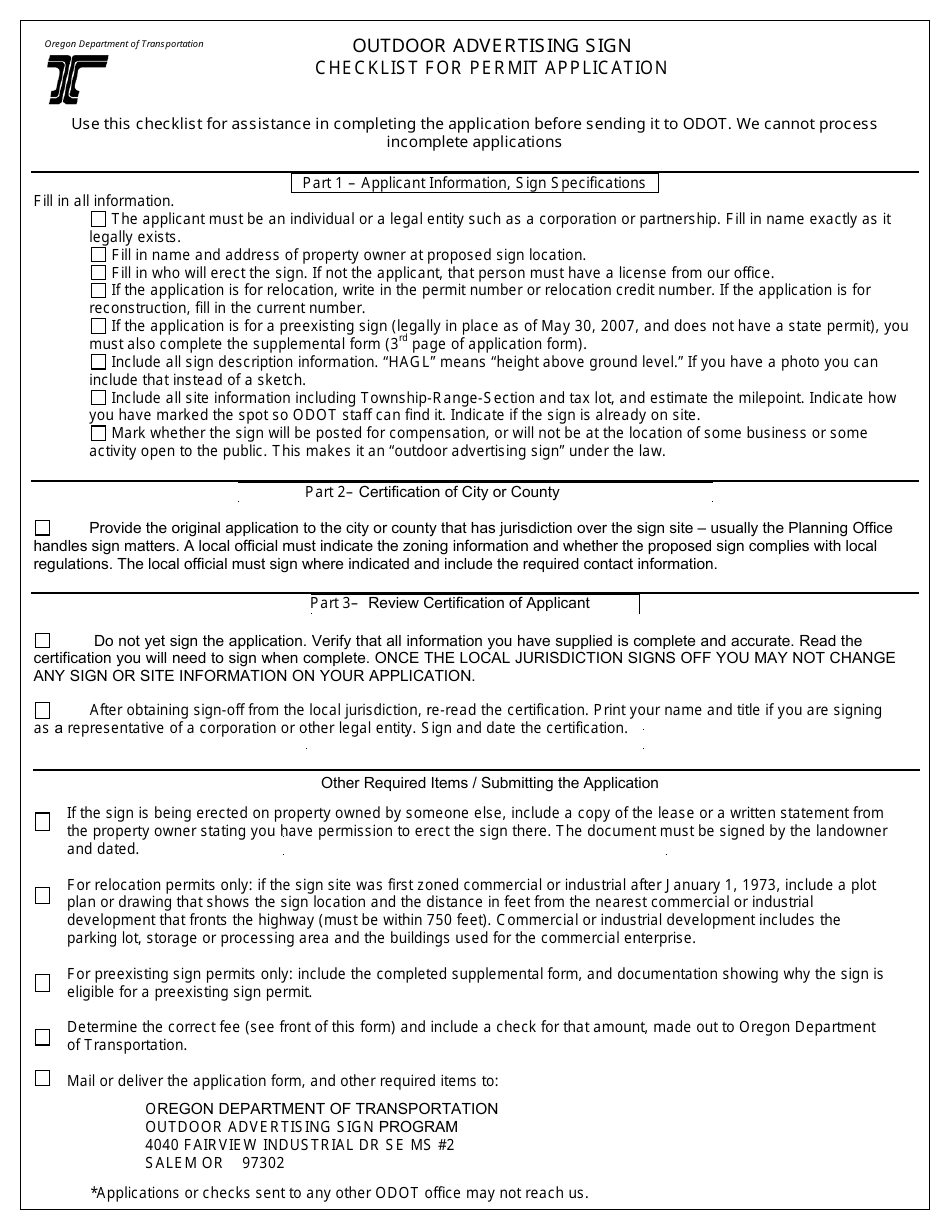 Form 734-5241 Application Summary - Outdoor Advertising Sign Permit - Oregon, Page 2