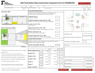 Document preview: ODOT Form 734-5245B Ada Push Button New Construction Inspection Form for Rr/Bm/Sw - Oregon