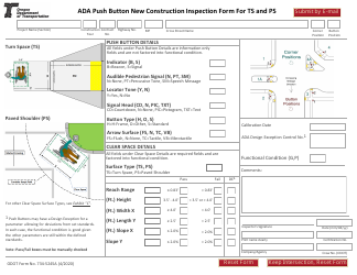 ODOT Form 734-5245A Ada Push Button New Construction Inspection Form for Ts and Ps - Oregon