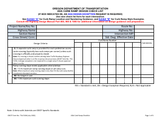 Document preview: ODOT Form 734-5184 Ada Curb Ramp Design Check List - Oregon