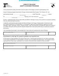 Document preview: Form 734-2853 Liability Release - Adopt-A-highway Program - Oregon