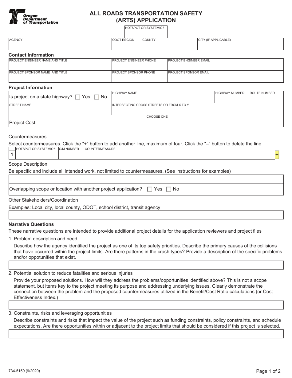 Form 734-5159 All Roads Transportation Safety (Arts) Application - Oregon, Page 1