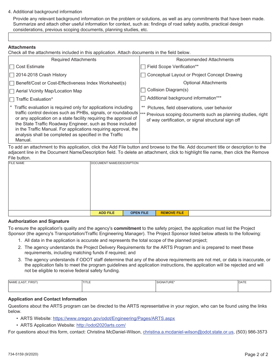 Form 734-5159 All Roads Transportation Safety (Arts) Application - Oregon, Page 2