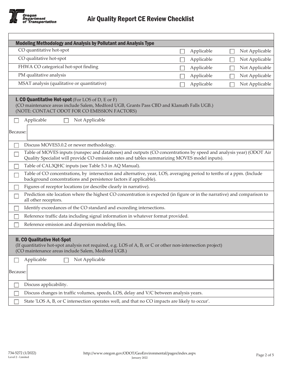 Form 734-5272 Air Quality Report Ce Review Checklist - Oregon, Page 2