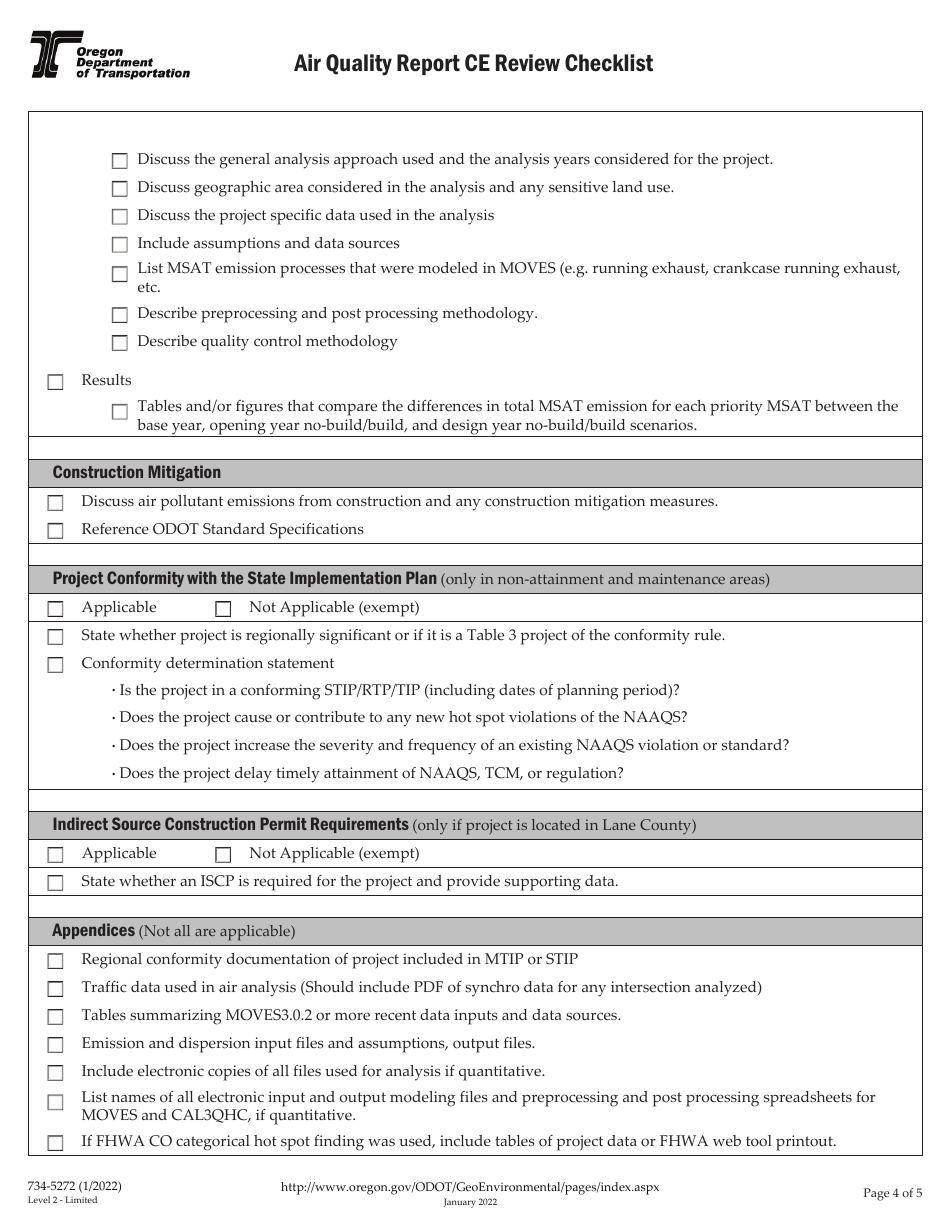 Form 734-5272 Air Quality Report Ce Review Checklist - Oregon, Page 4