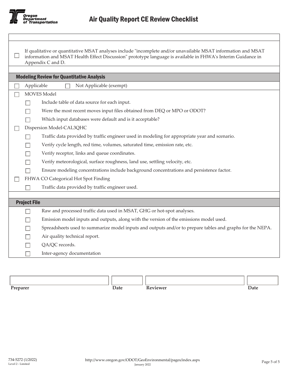 Form 734-5272 Air Quality Report Ce Review Checklist - Oregon, Page 5