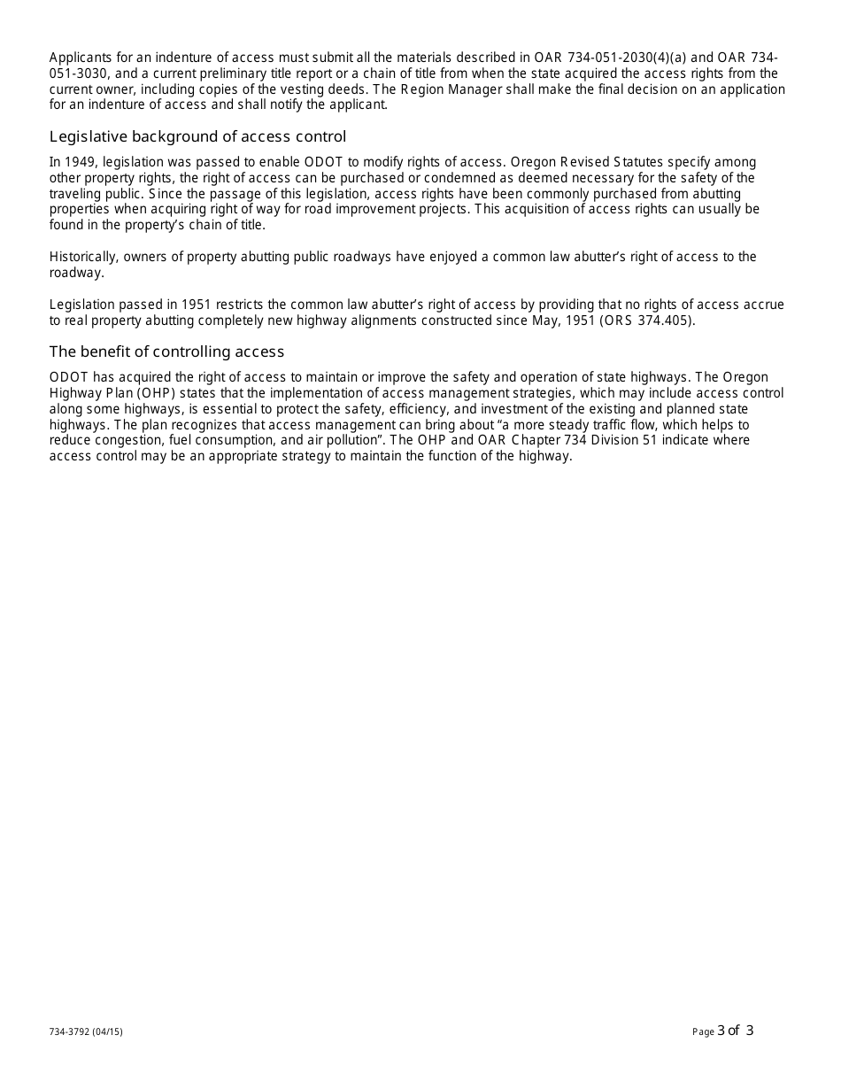 Form 734-3792 Application for Indenture of Access - Oregon, Page 3