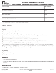 Form 734-5357 Air Quality Report Review Checklist - Environmental Assessment and Environmental Impact Statements - Oregon