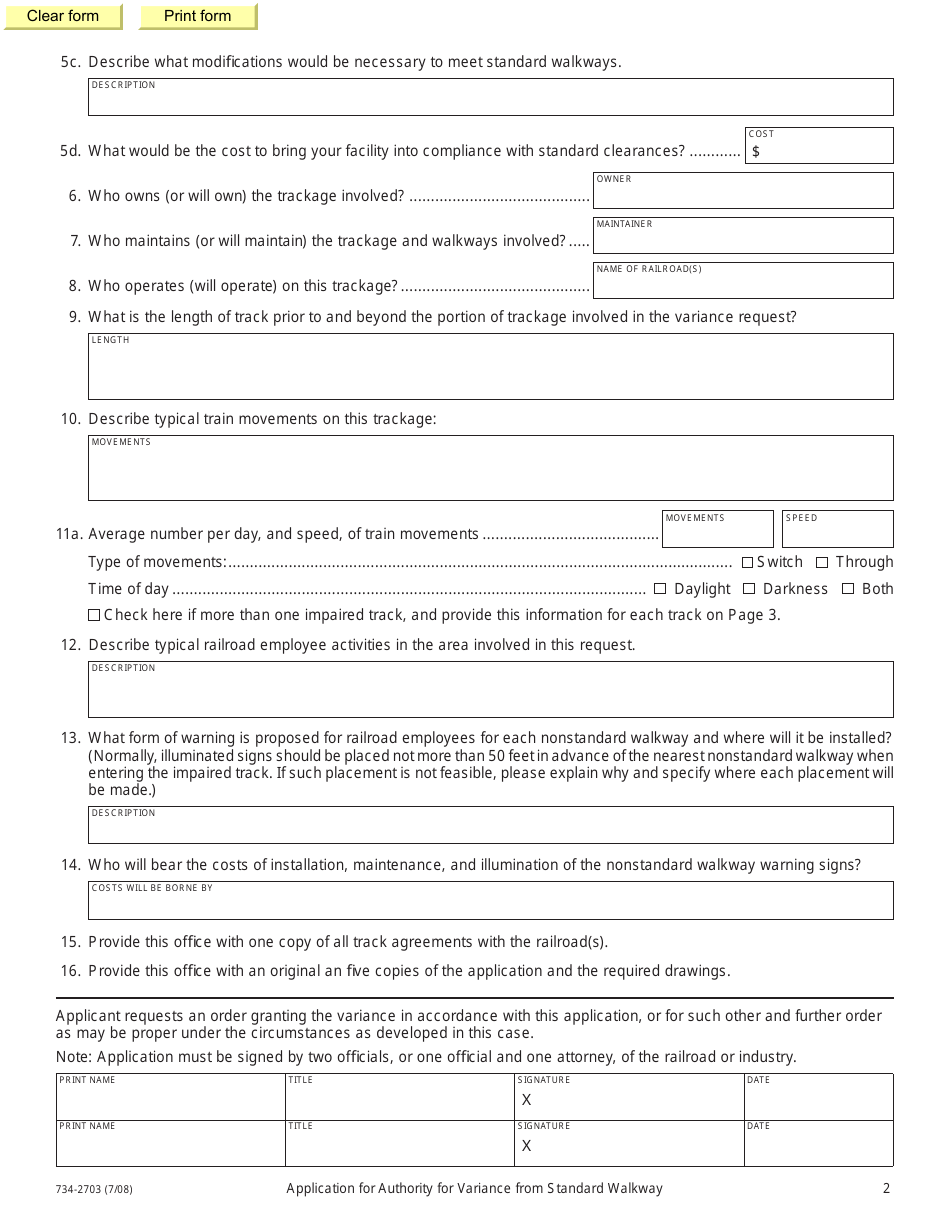Form 734-2703 Application for Authority for Variance From Standard Walkway - Oregon, Page 2