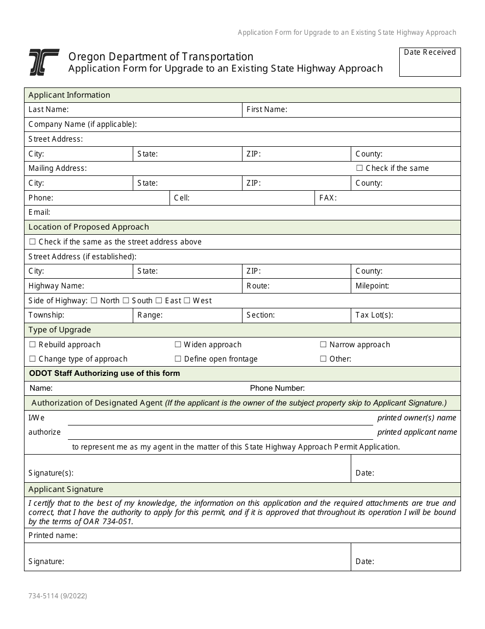 Form 734-5114 Application Form for Upgrade to an Existing State Highway Approach - Oregon, Page 3