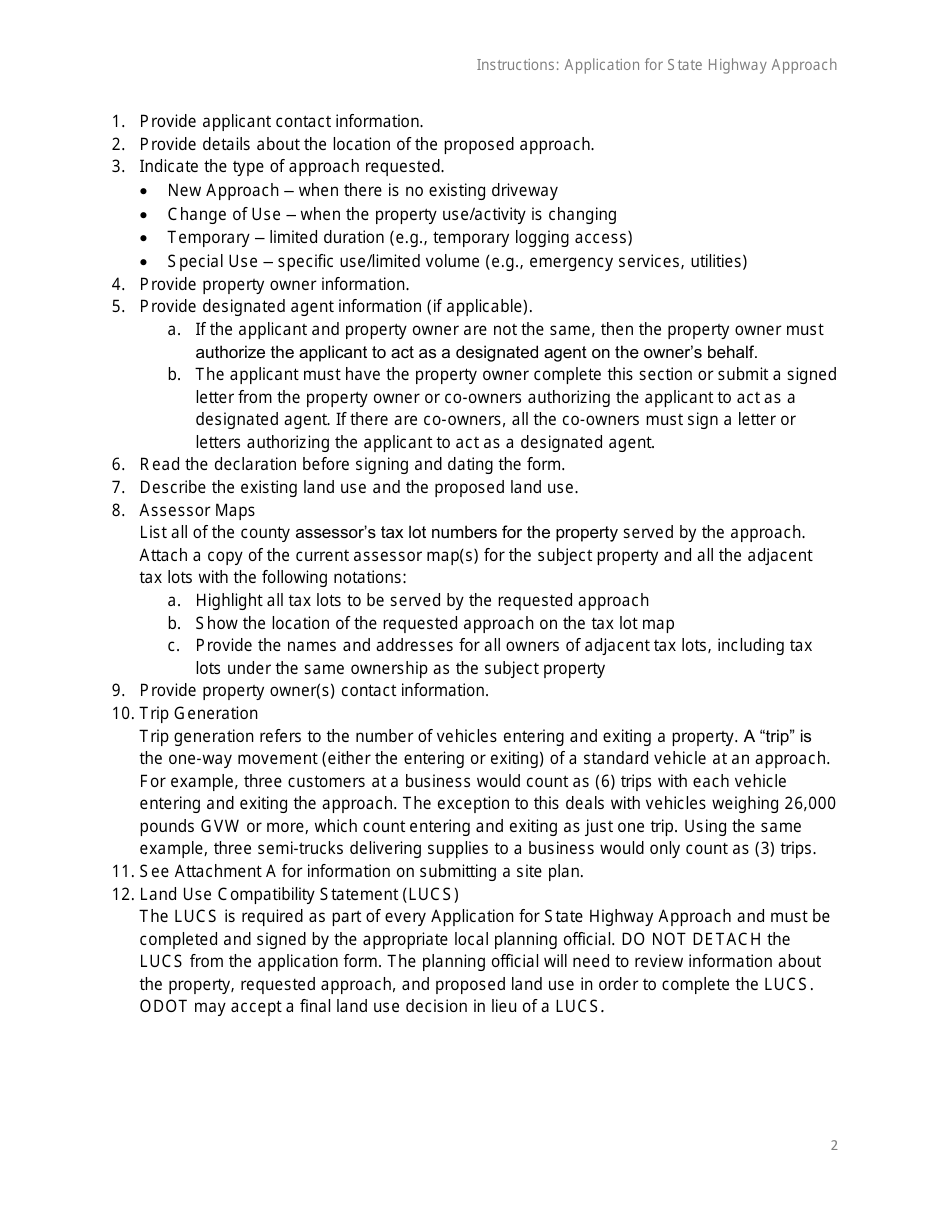 Form 734-2680 Application Form for State Highway Approach - Oregon, Page 2