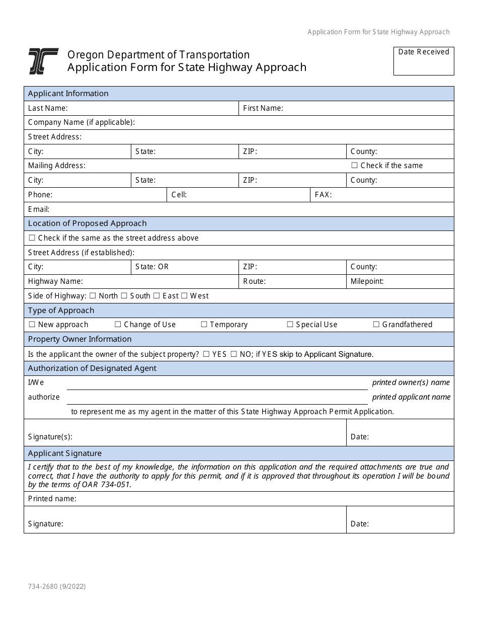 Form 734-2680 Application Form for State Highway Approach - Oregon, Page 4
