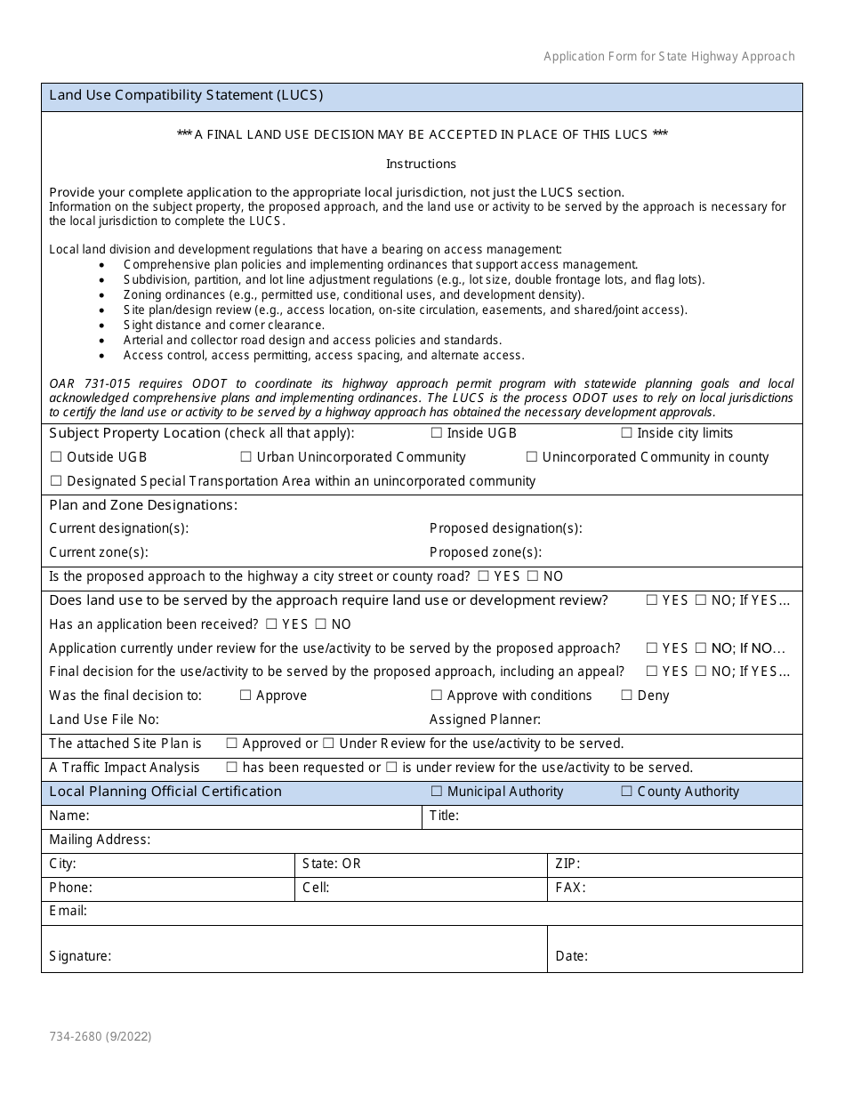 Form 734-2680 Application Form for State Highway Approach - Oregon, Page 6