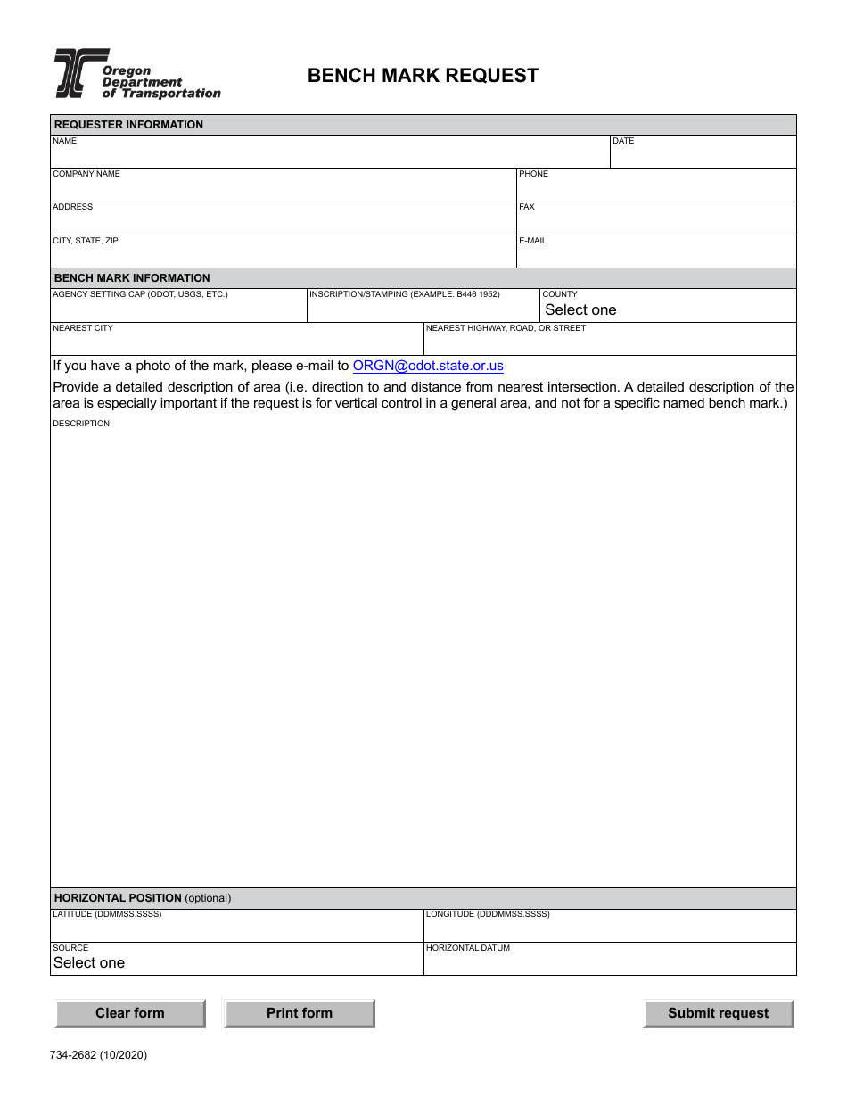 Form 734-2682 Bench Mark Request - Oregon, Page 1