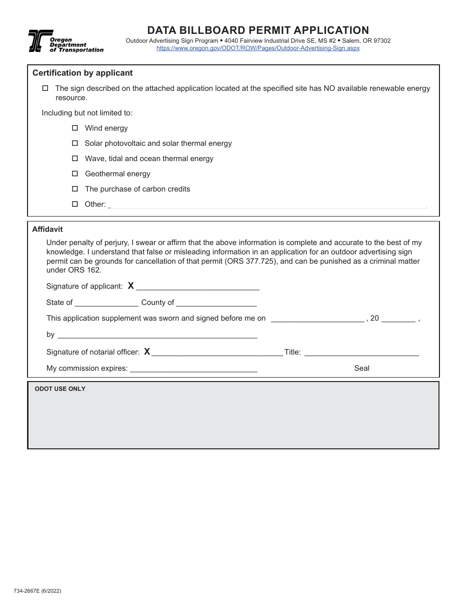 Form 734-2667E Digital Billboard Permit Application - Oregon, Page 3