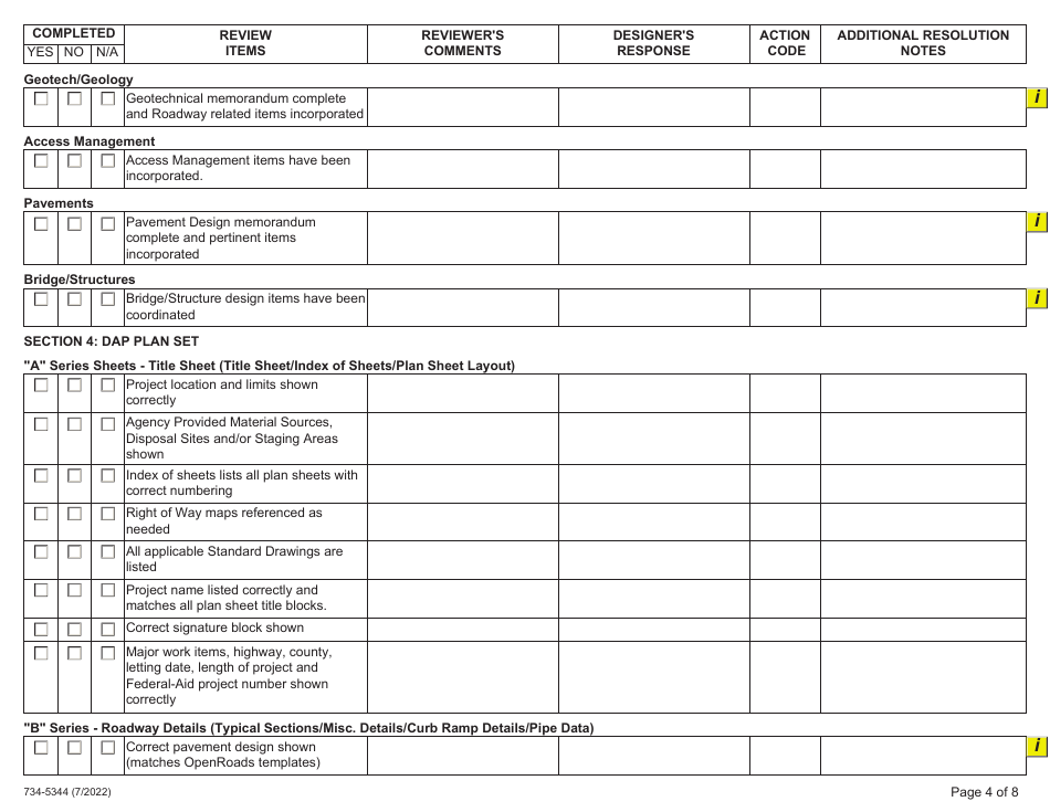 Form 734-5344 Design Acceptance Plan (Dap) Checklist - Oregon, Page 4