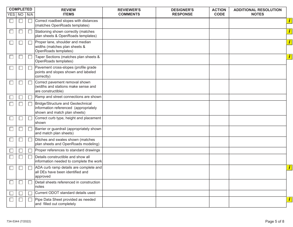 Form 734-5344 Design Acceptance Plan (Dap) Checklist - Oregon, Page 5