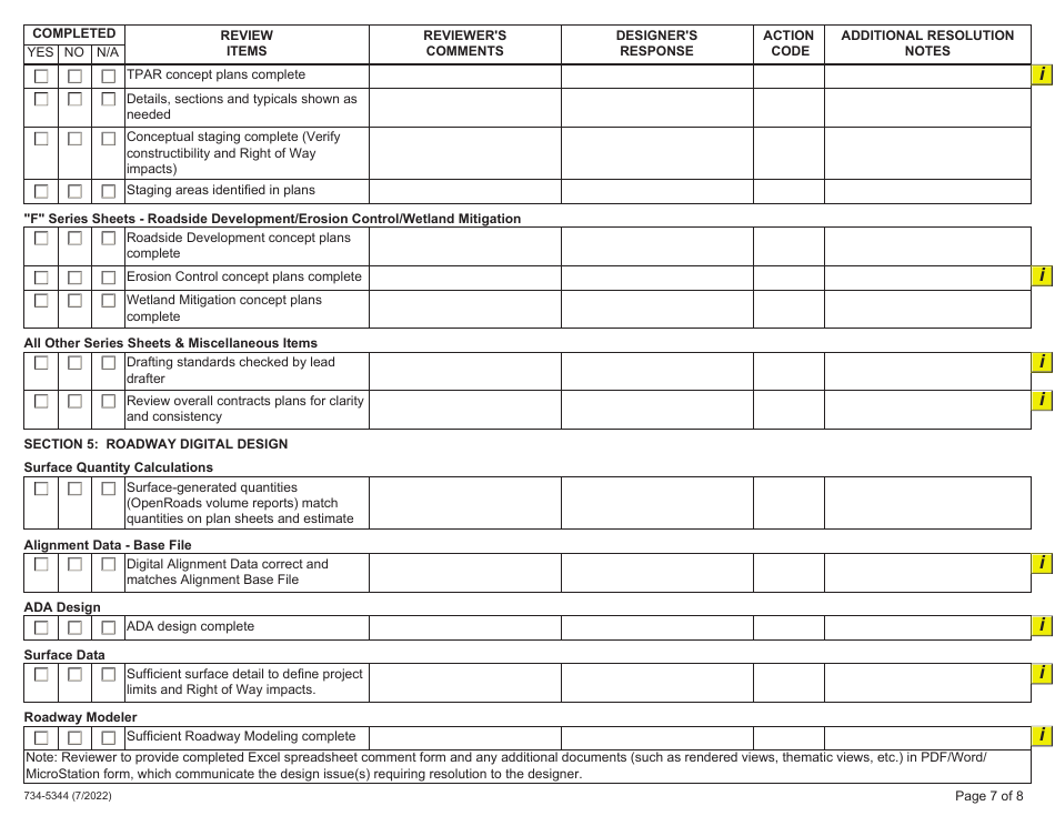 Form 734-5344 Design Acceptance Plan (Dap) Checklist - Oregon, Page 7