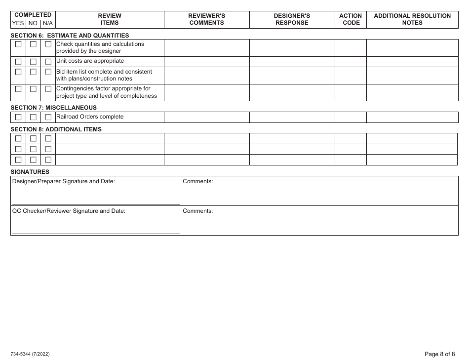 Form 734-5344 Design Acceptance Plan (Dap) Checklist - Oregon, Page 8
