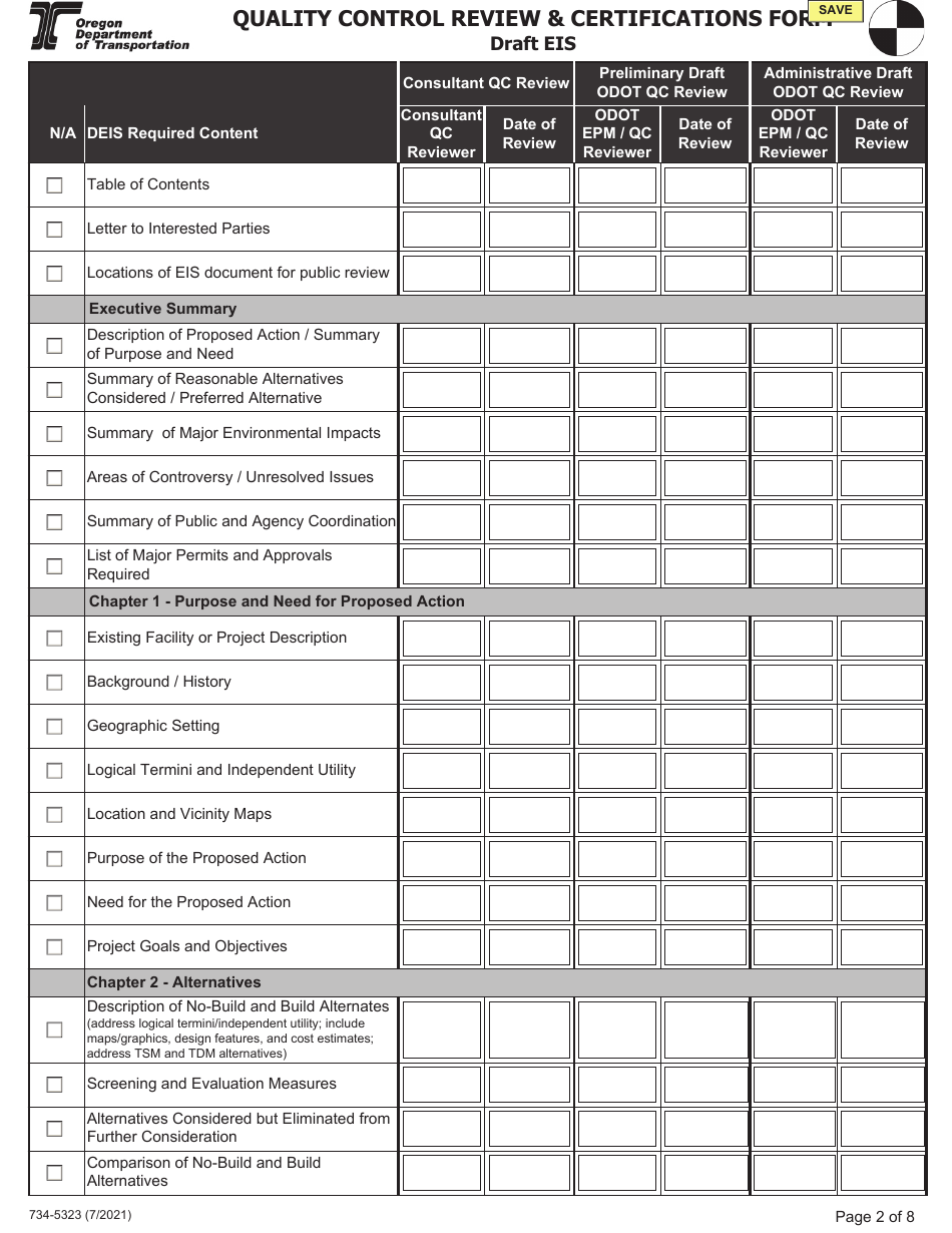 Form 734-5323 Quality Control Review  Certifications Form - Draft Eis - Oregon, Page 2
