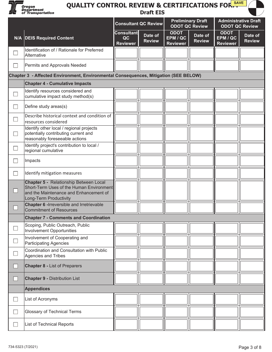 Form 734-5323 Quality Control Review  Certifications Form - Draft Eis - Oregon, Page 3