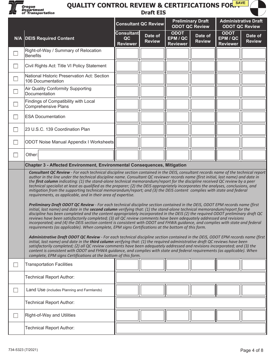 Form 734-5323 Quality Control Review  Certifications Form - Draft Eis - Oregon, Page 4