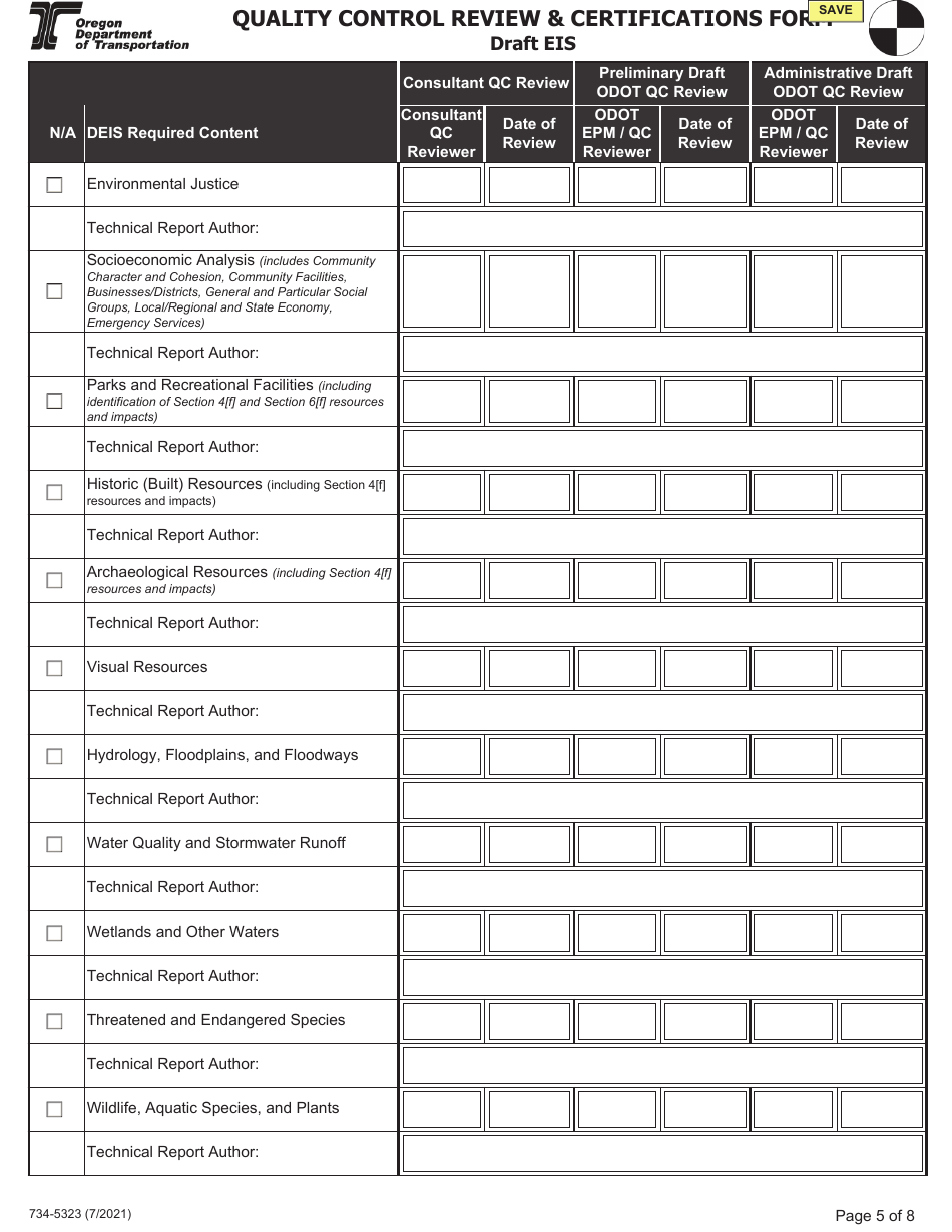 Form 734-5323 Quality Control Review  Certifications Form - Draft Eis - Oregon, Page 5