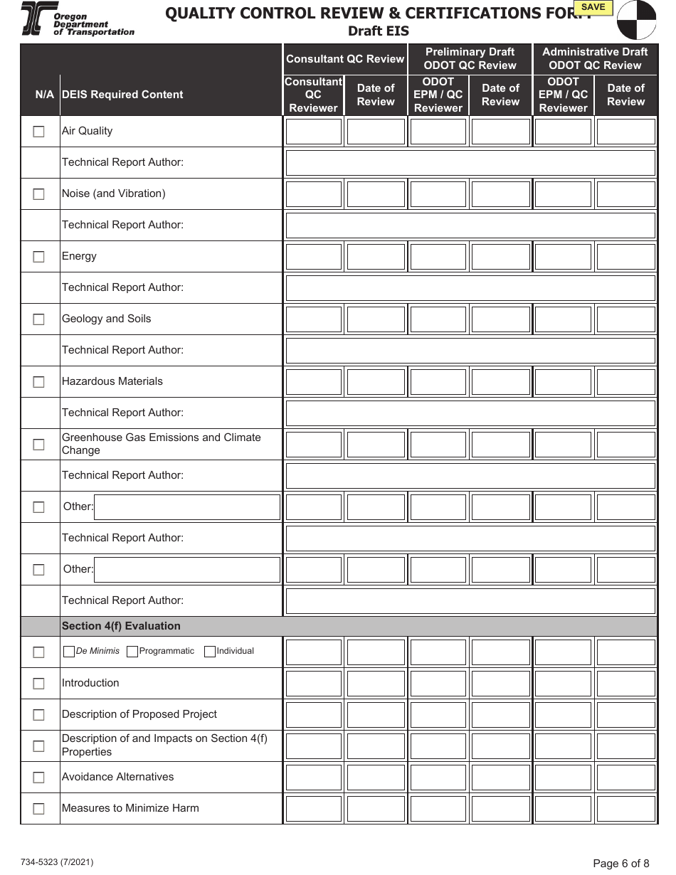 Form 734-5323 Quality Control Review  Certifications Form - Draft Eis - Oregon, Page 6