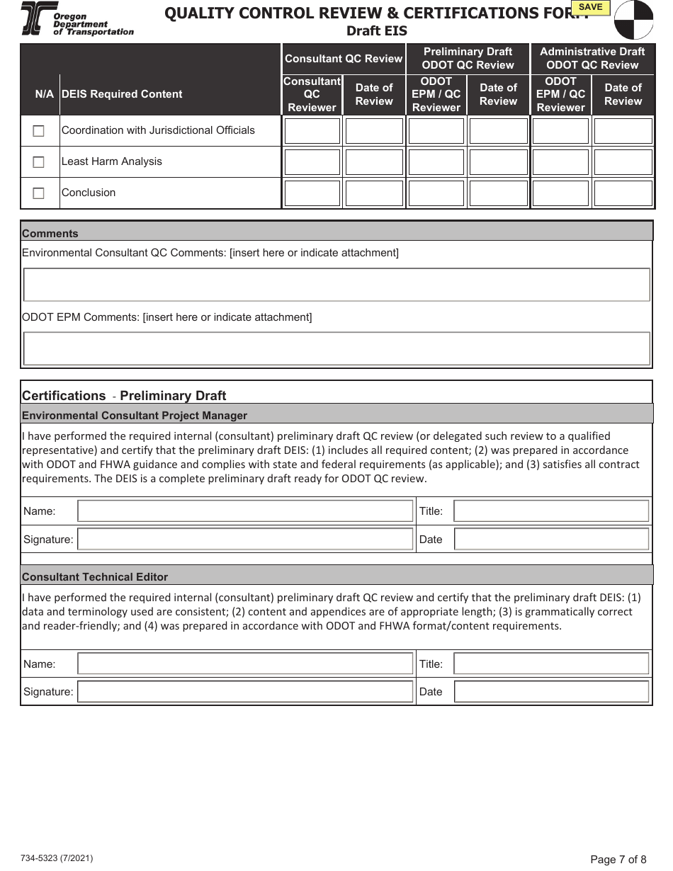 Form 734-5323 Quality Control Review  Certifications Form - Draft Eis - Oregon, Page 7