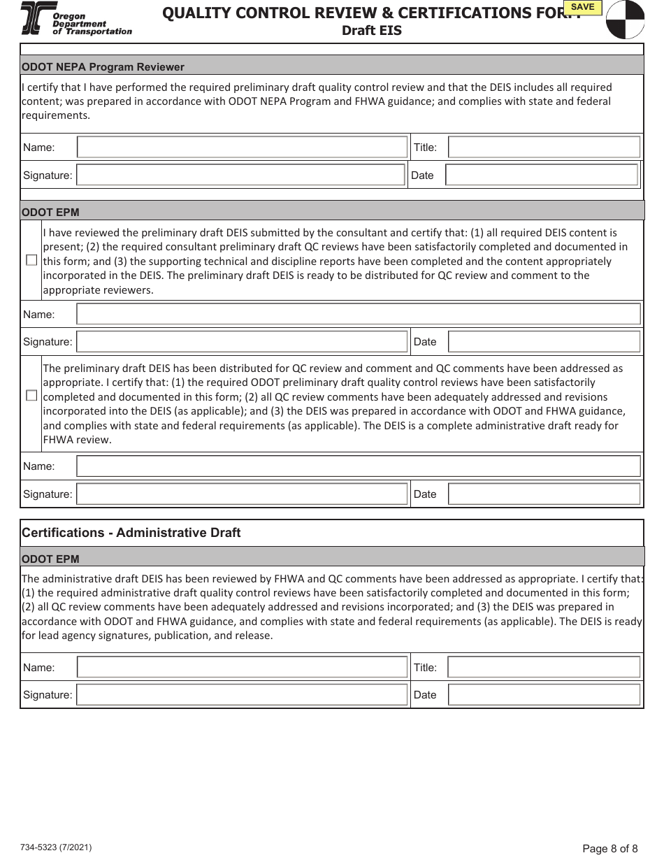 Form 734-5323 Quality Control Review  Certifications Form - Draft Eis - Oregon, Page 8