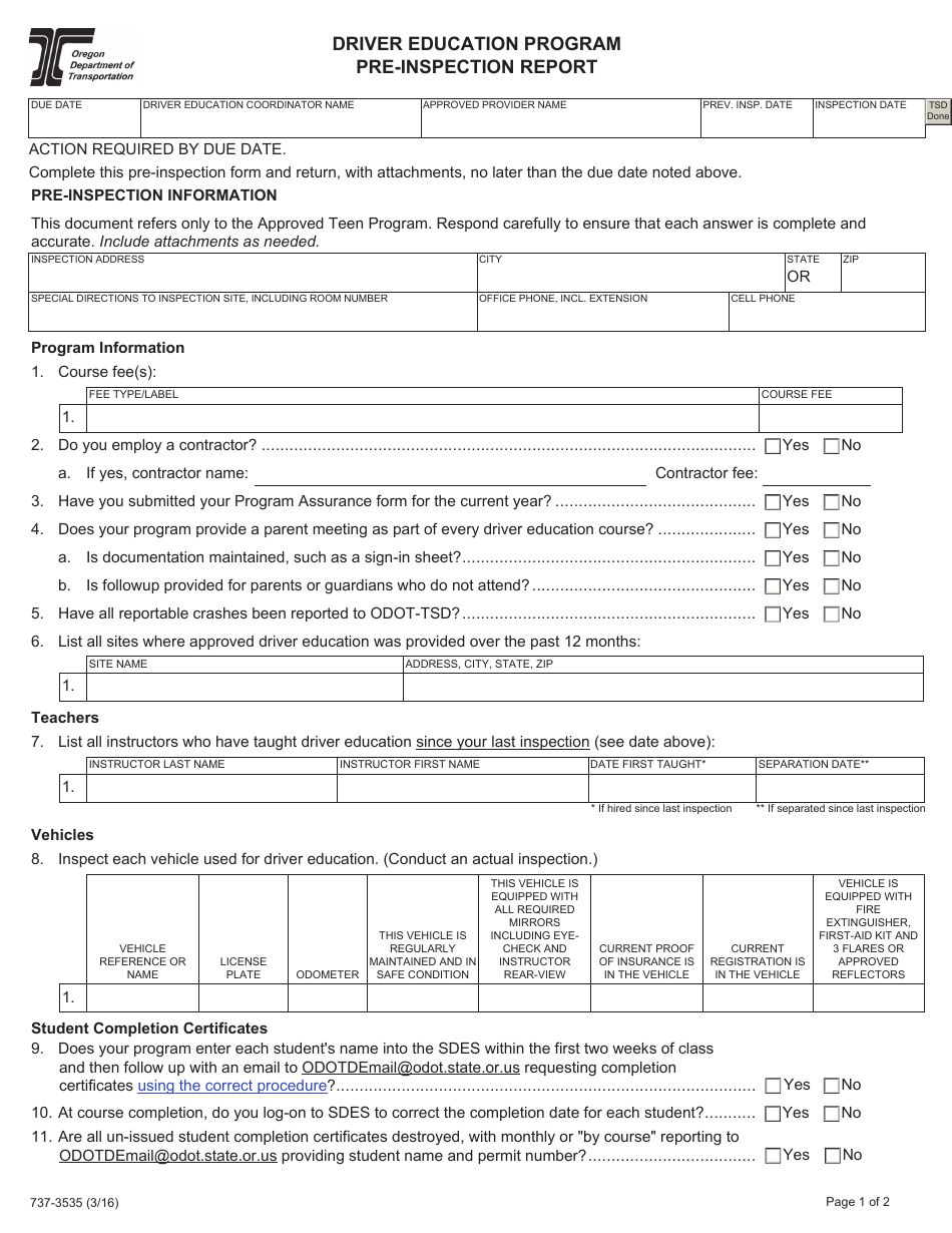 Form 737-3535 - Fill Out, Sign Online and Download Fillable PDF, Oregon ...