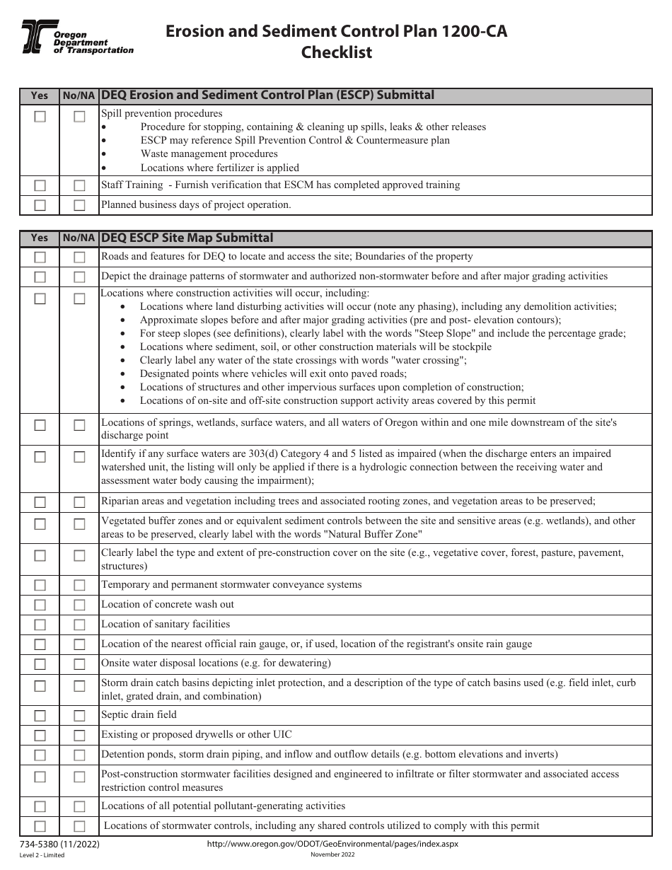 Form 734-5380 Download Fillable PDF Or Fill Online Erosion And Sediment ...