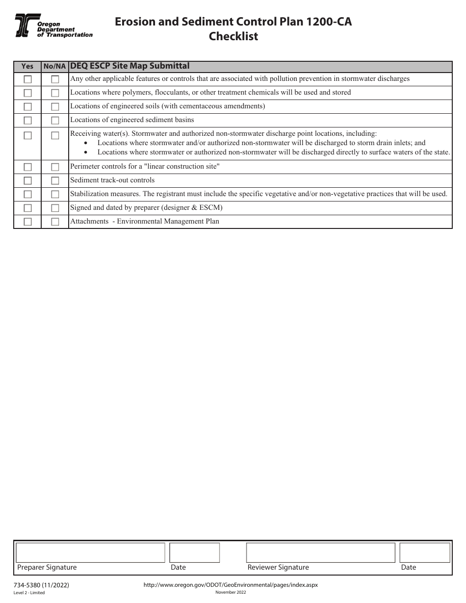 Form 734-5380 Download Fillable PDF Or Fill Online Erosion And Sediment ...