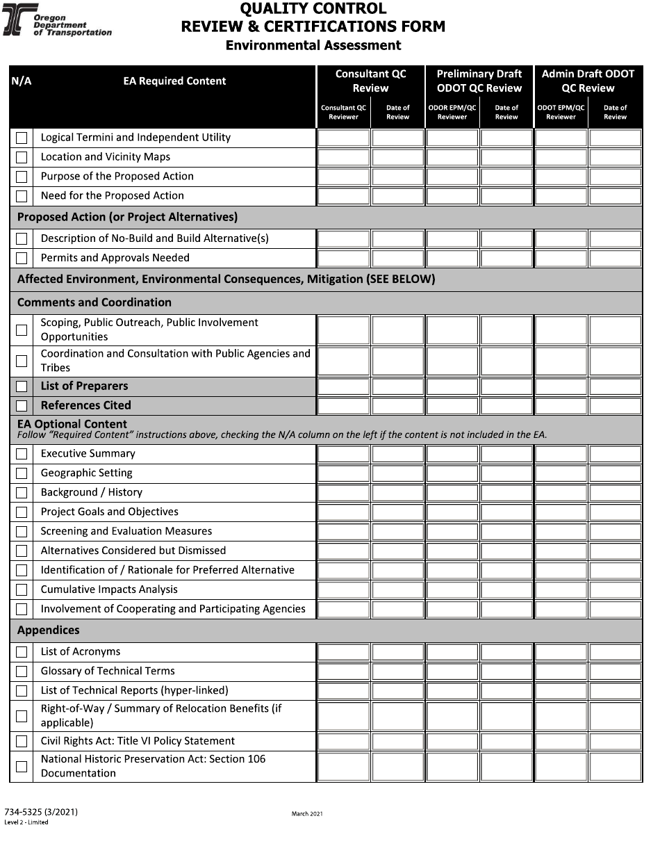 Form 734-5325 Quality Control Review  Certifications Form - Environmental Assessment - Oregon, Page 2