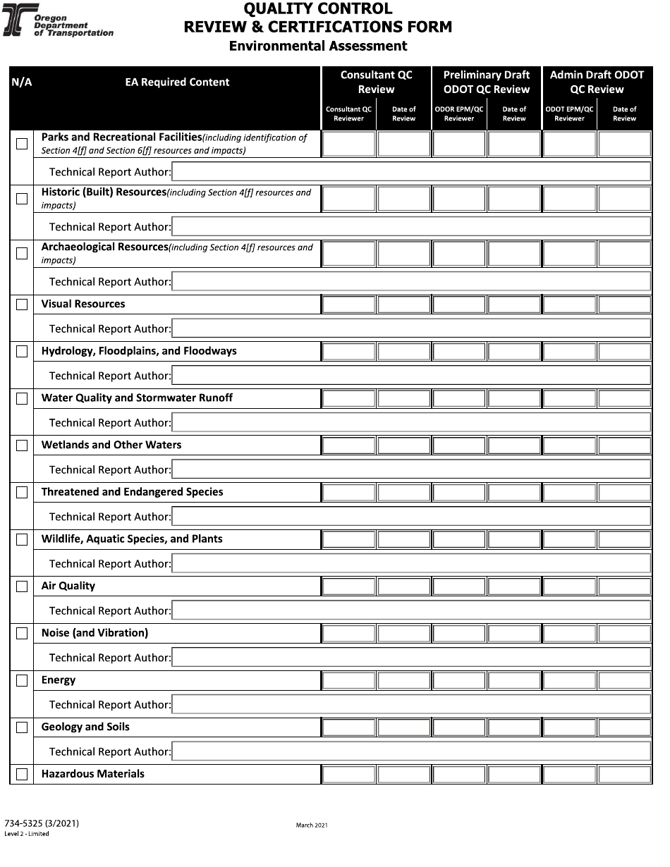 Form 734-5325 Quality Control Review  Certifications Form - Environmental Assessment - Oregon, Page 4