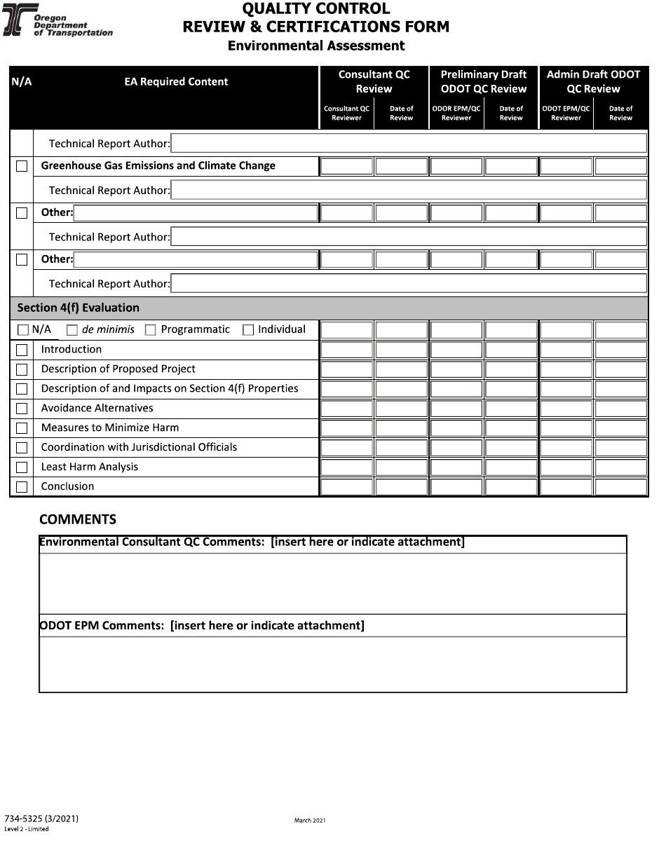 Form 734-5325 Quality Control Review  Certifications Form - Environmental Assessment - Oregon, Page 5