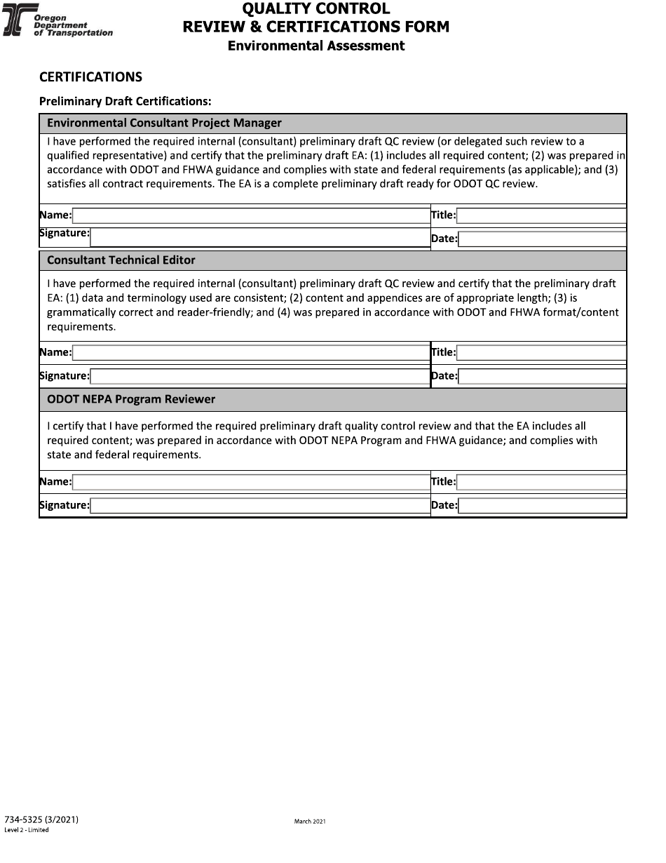 Form 734-5325 Quality Control Review  Certifications Form - Environmental Assessment - Oregon, Page 6