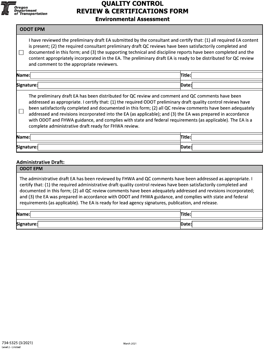 Form 734-5325 Quality Control Review  Certifications Form - Environmental Assessment - Oregon, Page 7