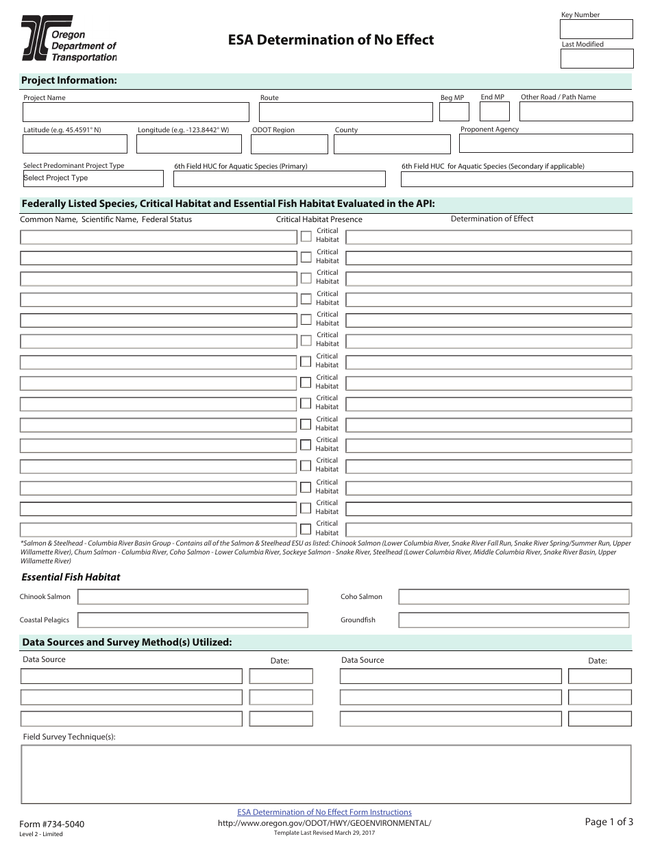 Form 734-5040 Esa Determination of No Effect - Oregon, Page 1