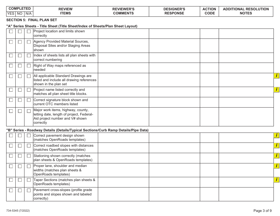 Form 734-5345 Final Plans Checklist - Oregon, Page 3