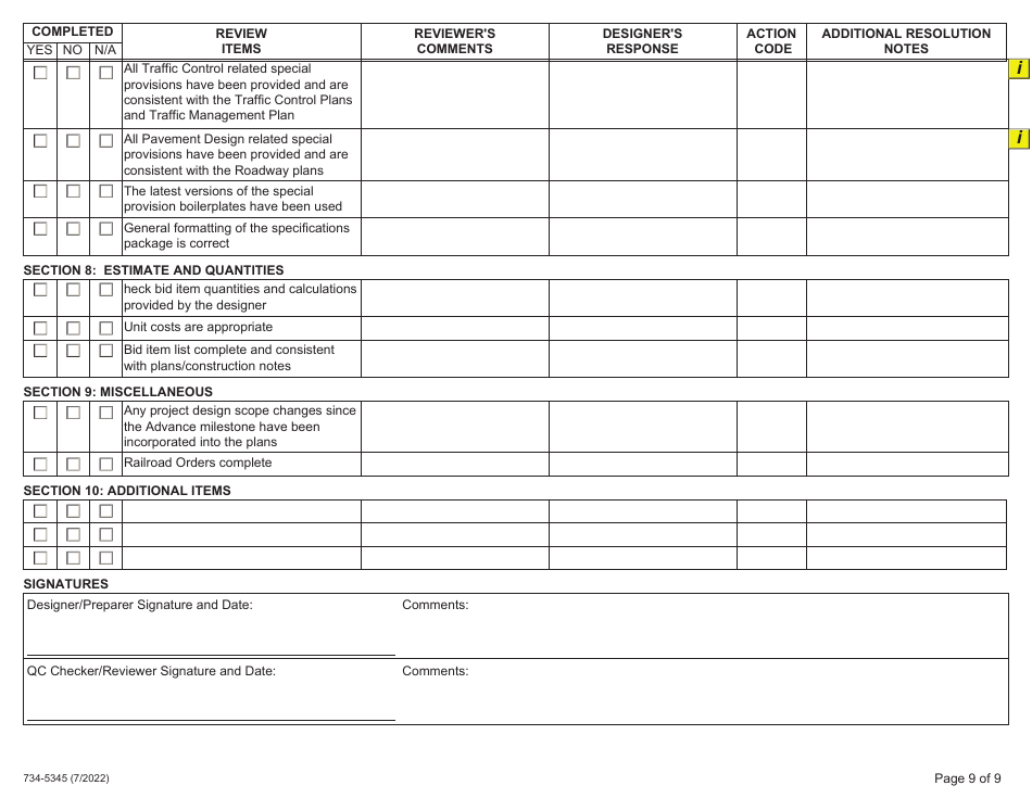 Form 734-5345 Final Plans Checklist - Oregon, Page 9