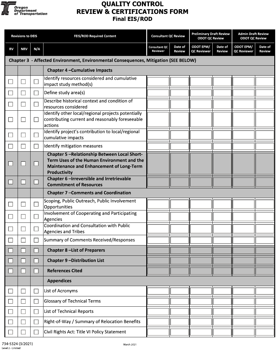 Form 734-5324 Quality Control Review  Certifications Form - Final Eis / Rod - Oregon, Page 3