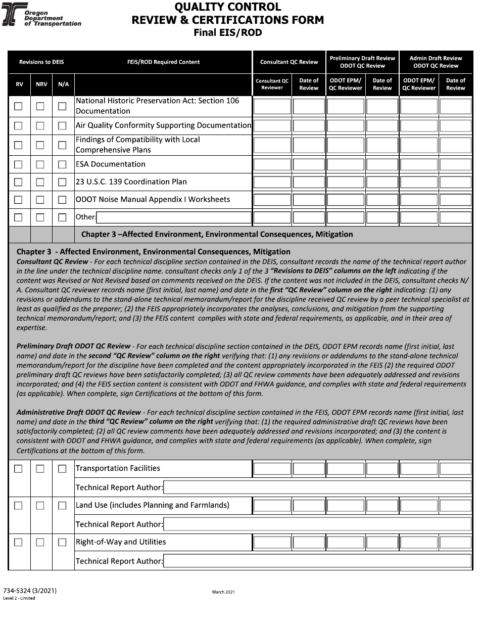 Form 734-5324 Quality Control Review  Certifications Form - Final Eis / Rod - Oregon, Page 4