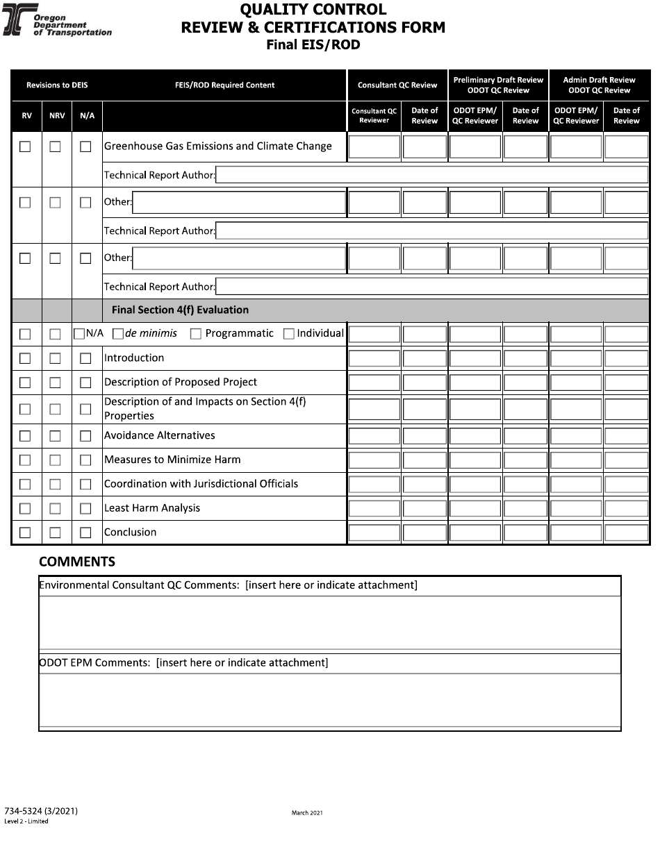Form 734-5324 Quality Control Review  Certifications Form - Final Eis / Rod - Oregon, Page 6