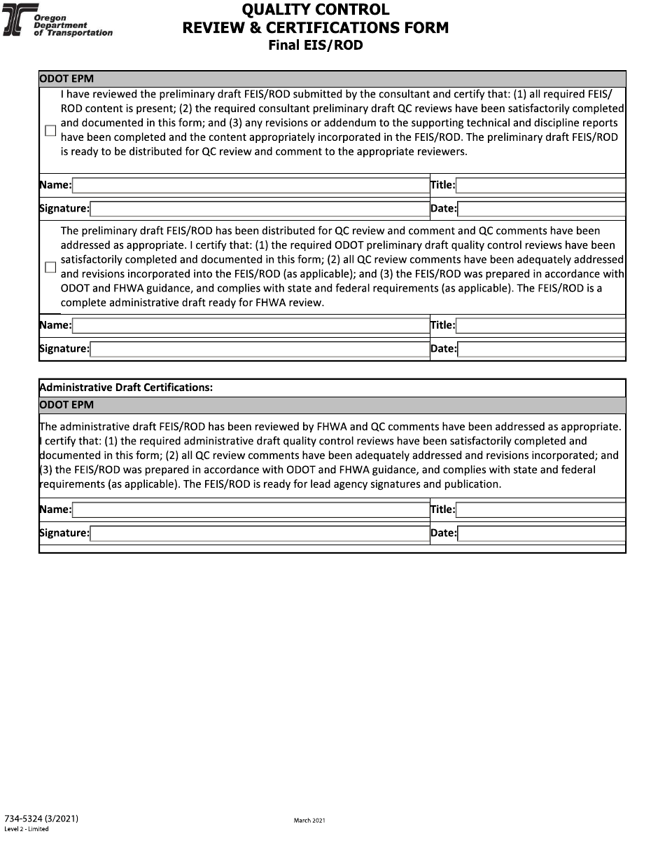 Form 734-5324 Quality Control Review  Certifications Form - Final Eis / Rod - Oregon, Page 8