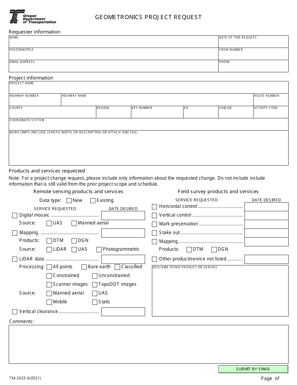 Form 734-2633 Geometronics Project Request - Oregon, Page 1