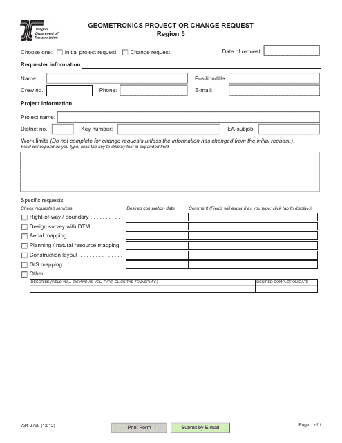 Form 734-2799 Geometronics Project or Change Request - Oregon