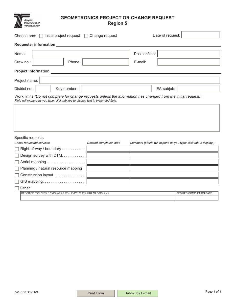 Form 734-2799 Geometronics Project or Change Request - Oregon, Page 1