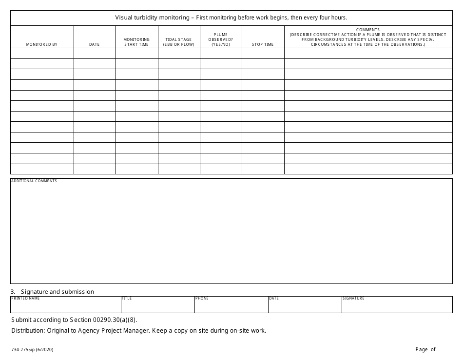 Form 734-2755IP In-water Work Turbidity Monitoring Report (Optimized for Ipad) - Oregon, Page 2