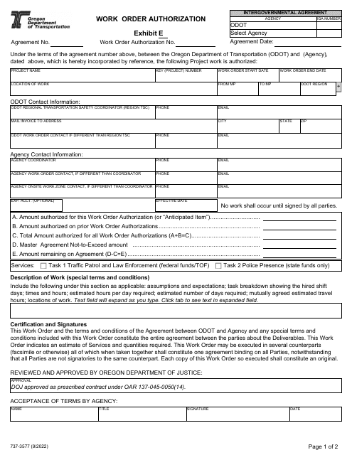 Form 737-3577 Exhibit E Work Order Authorization - Oregon